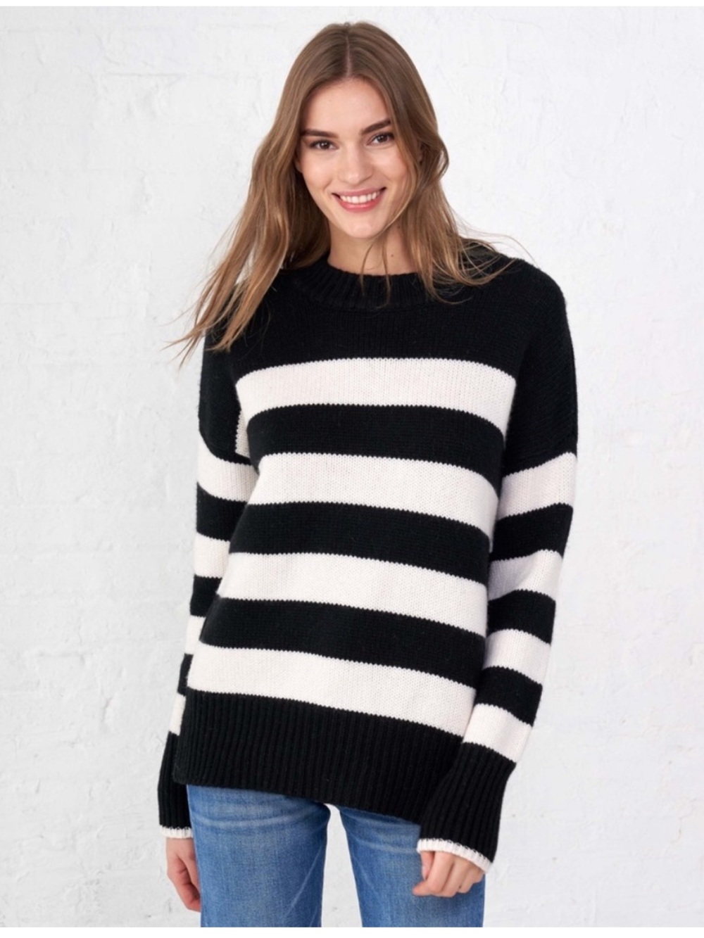 La Ligne Black & White Bold Stripe Wool & Cashmere Marin Sweater Top Sz. M